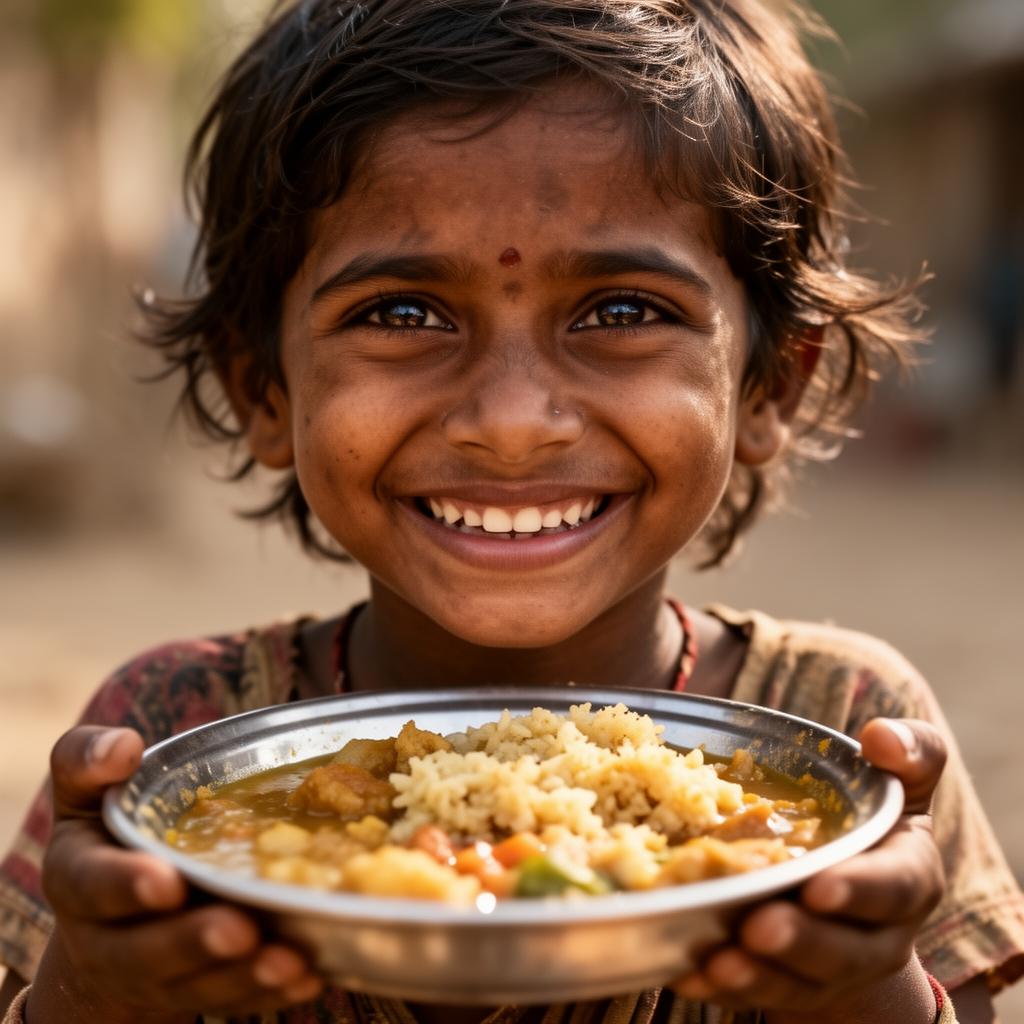 Smiling child holding plate of food
