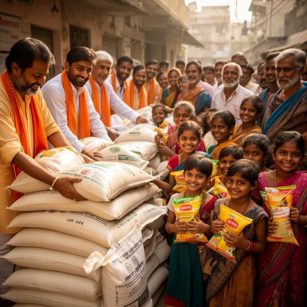Volunteers distributing ration kits